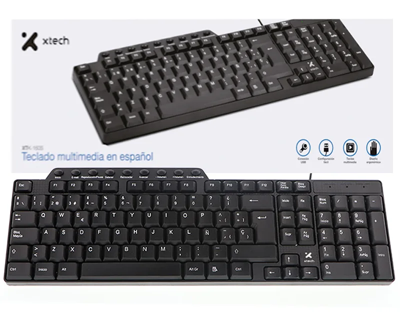 Teclado USB en Español Xtech XTK-160S, Negro