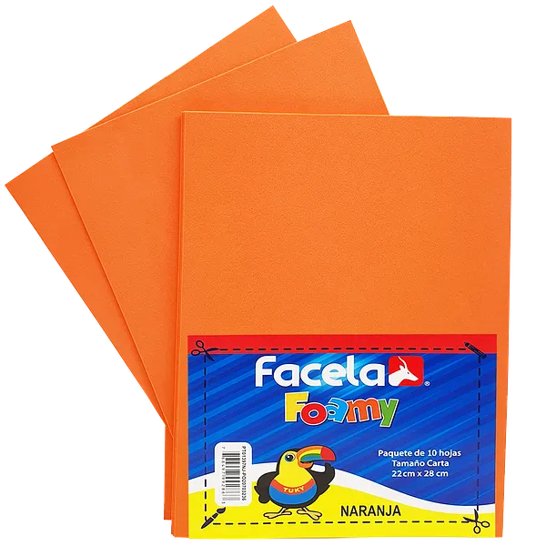 Foamy Liso 9" x 12", Color Naranja, 10 Hojas