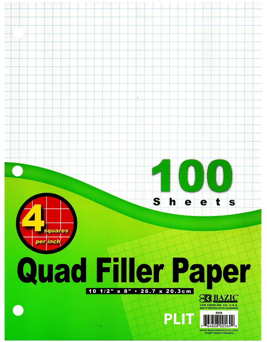 Resma de Hojas Cuadriculadas 8.5" x 11" Perforadas para Carpetas - BAZIC #569