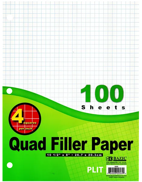 Resma de Hojas Cuadriculadas 8.5" x 11" Perforadas para Carpetas - BAZIC #569