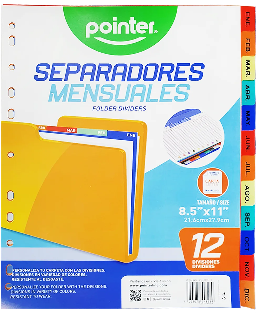 Separador para Carpeta de 12 Meses, Plástico 