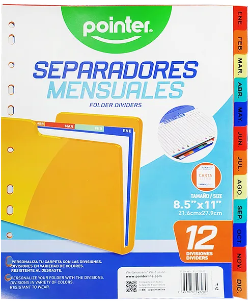 Separador para Carpeta de 12 Meses, Plástico 