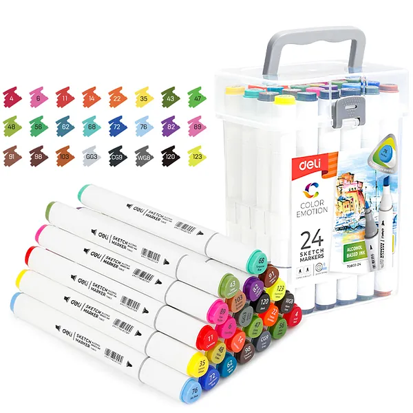 Marcadores Doble Punta para Dibujo, 24 Colores - Deli Color Emotion 70803-12
