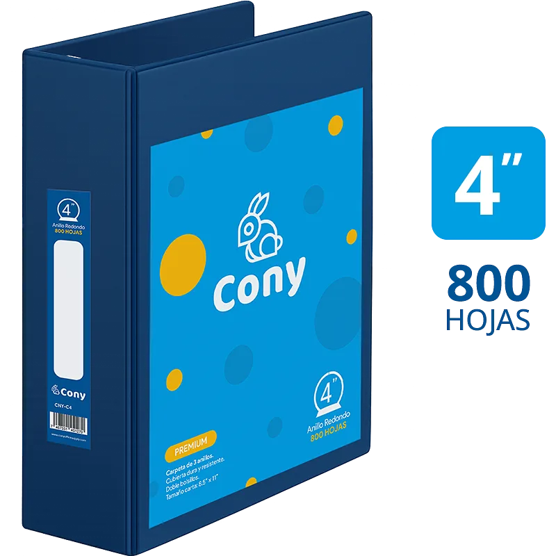 Carpeta Cony de 4" Pulgadas con Cover, Azul Marino
