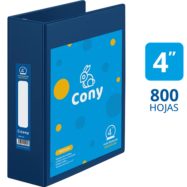 Carpeta Cony de 4" Pulgadas con Cover, Azul Marino