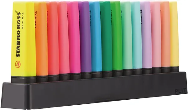 Set de Resaltadores STABILO BOSS Original con Base para Escritorio, 15 Colores