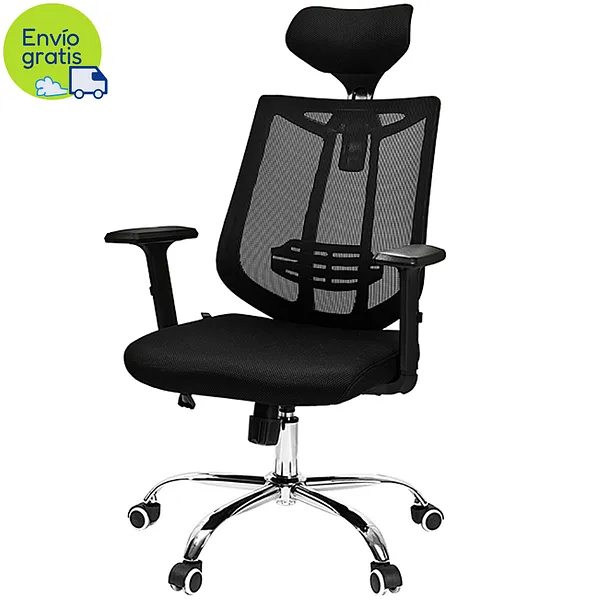 Silla Ejecutiva con Cabezal, Malla Negra Deli 4512