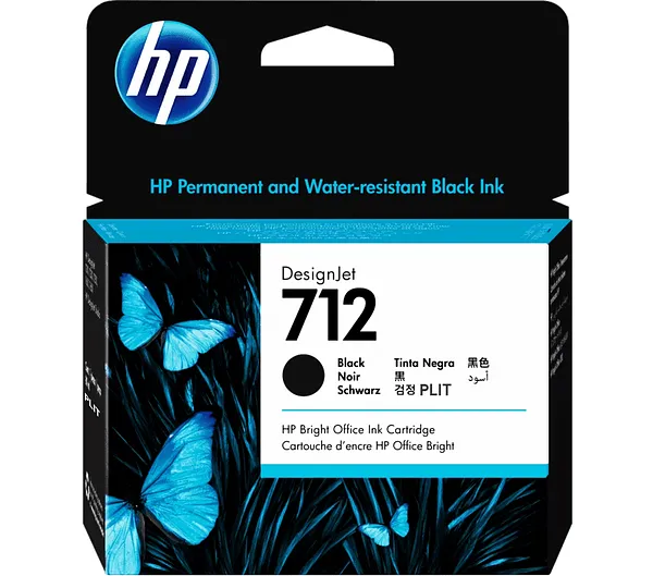 ORIGINAL: Cartucho de Tinta HP 712 (3ED70A) Negro para Plotter DesignJet, 38 ml