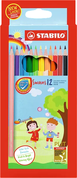Lápices de Colores Largos para Estudiantes STABILO Swans #1877, 12 Colores