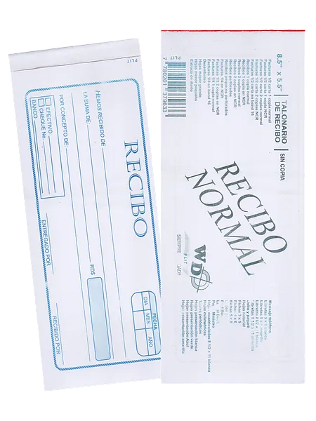 Talonario de Recibo Grande 8.3" x  3.3", SIN COPIA