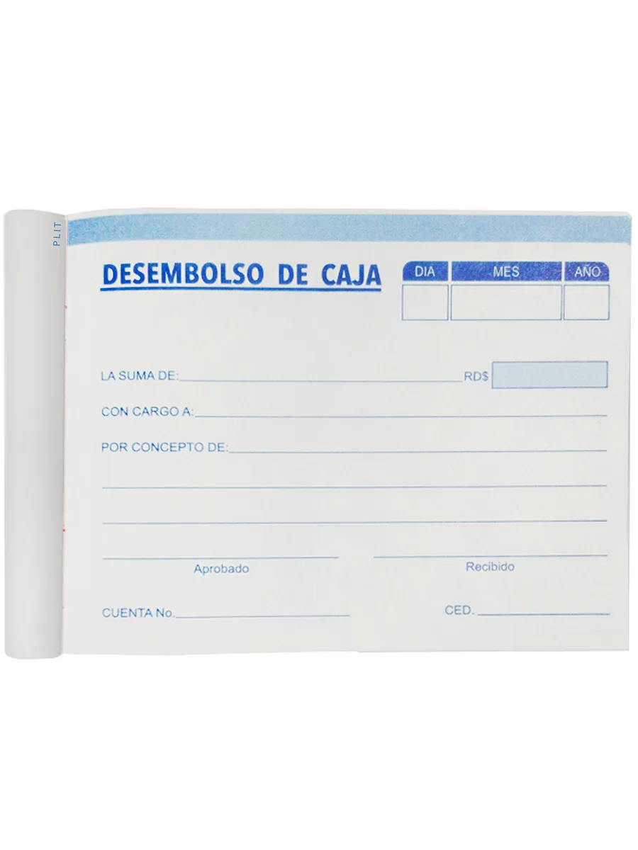 Talonario de Desembolso de Caja Pequeño, SIN COPIAS