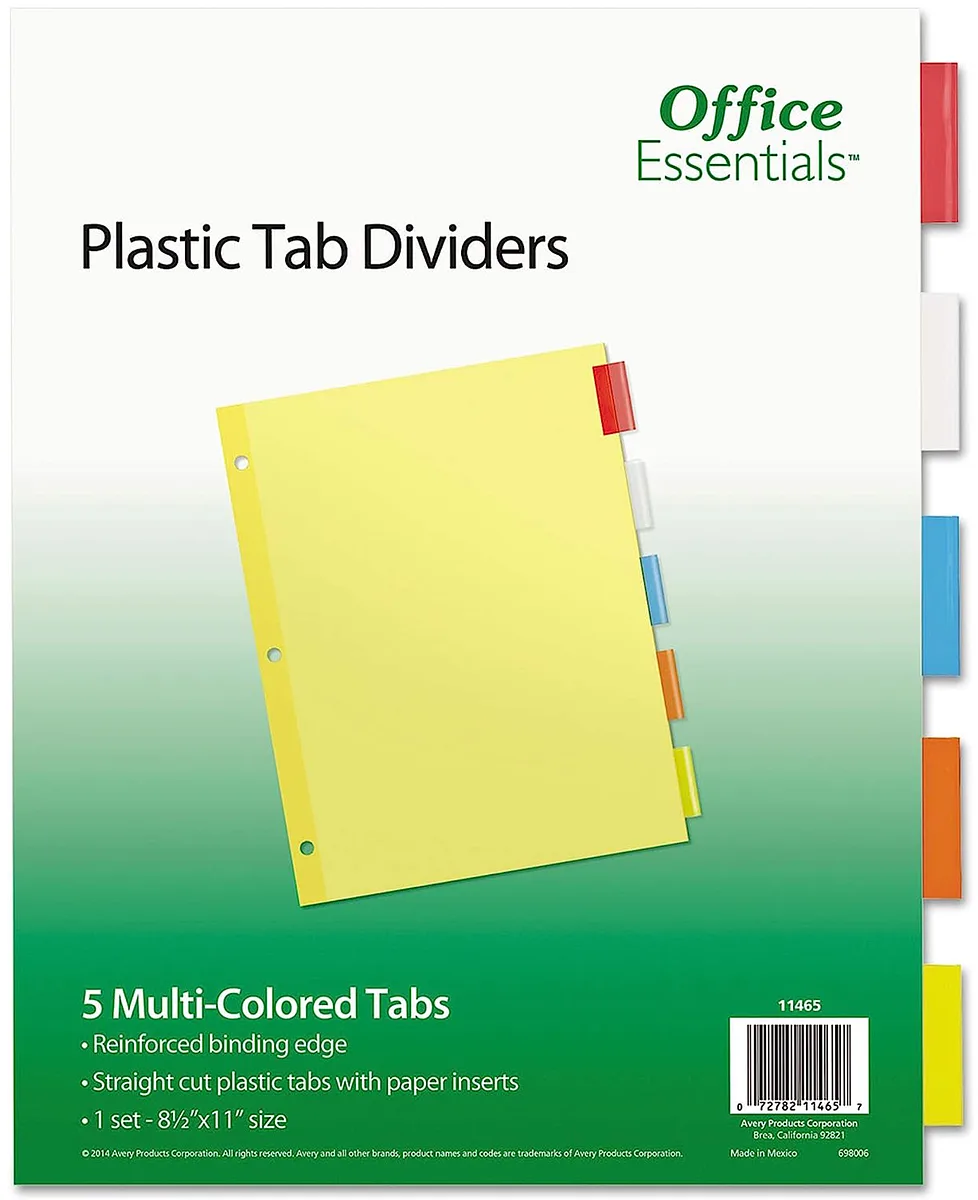 Separador para Carpeta de 5 Pestañas, Amarillo