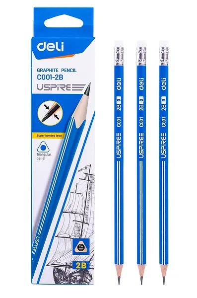 Lápiz de Carbón 2B de Cuerpo Triangular Deli Uspire, 12 pcs