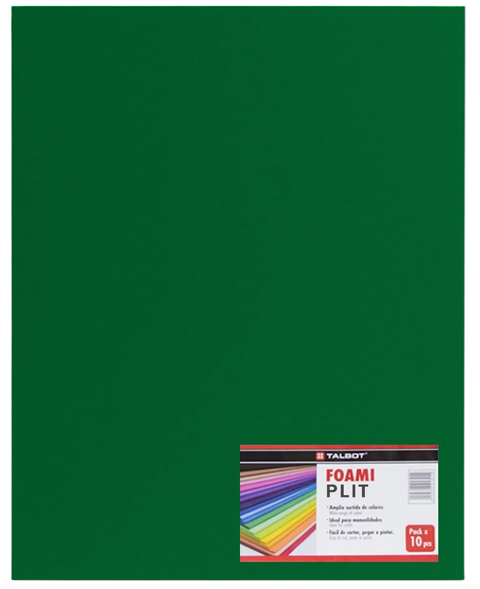 Cartulina Foamy Liso 20 X28, Verde Osc, 10 Pcs