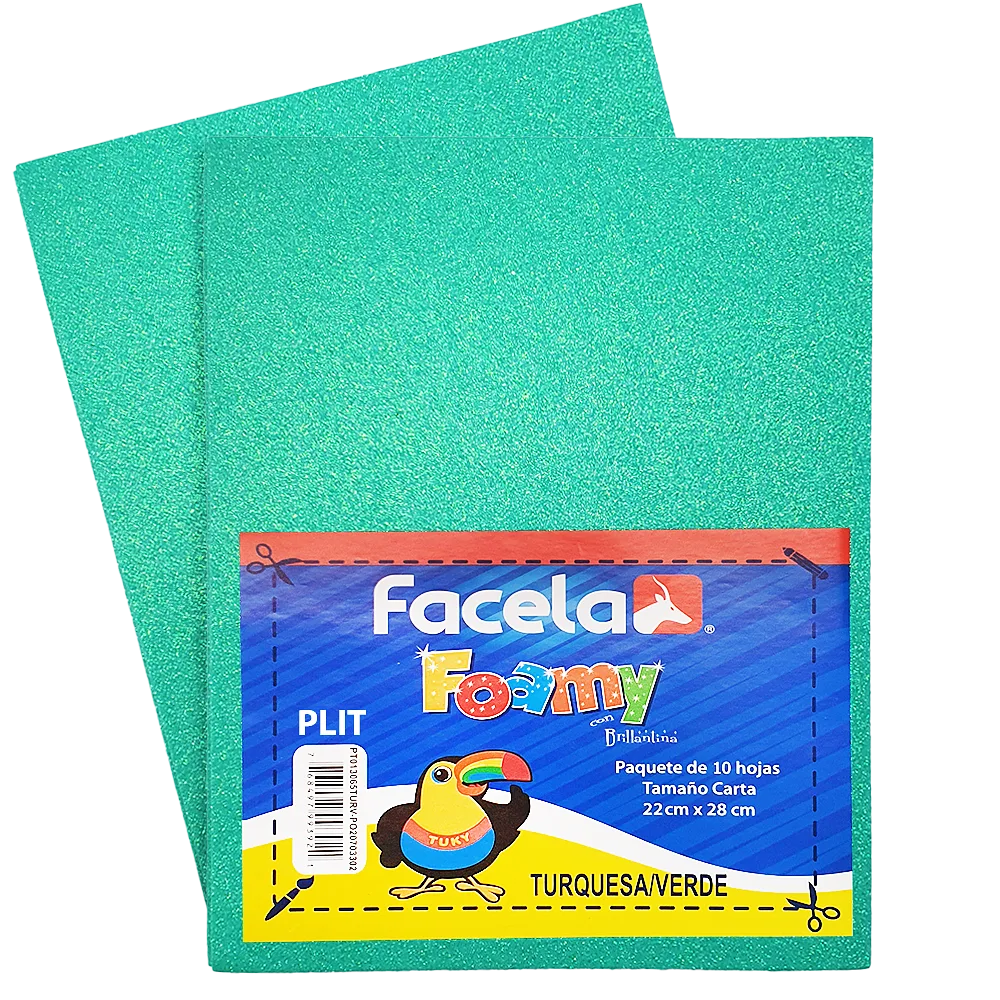 Foamy Escarchado con Brillo 9" x 12", Color Verde Turquesa, 10 Hojas