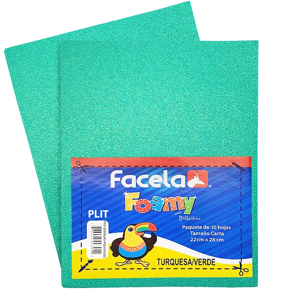 Foamy Escarchado con Brillo 9" x 12", Color Verde Turquesa, 10 Hojas