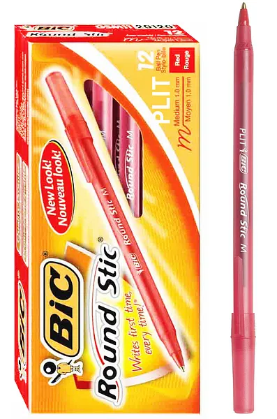 Bolígrafo Lapiceros BIC Round Stic Rojo 1.0 mm Mediano, 12 Lapiceros