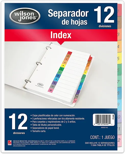 Separador para Carpeta Numérico, 12 Divisiones - Wilson Jones P1348