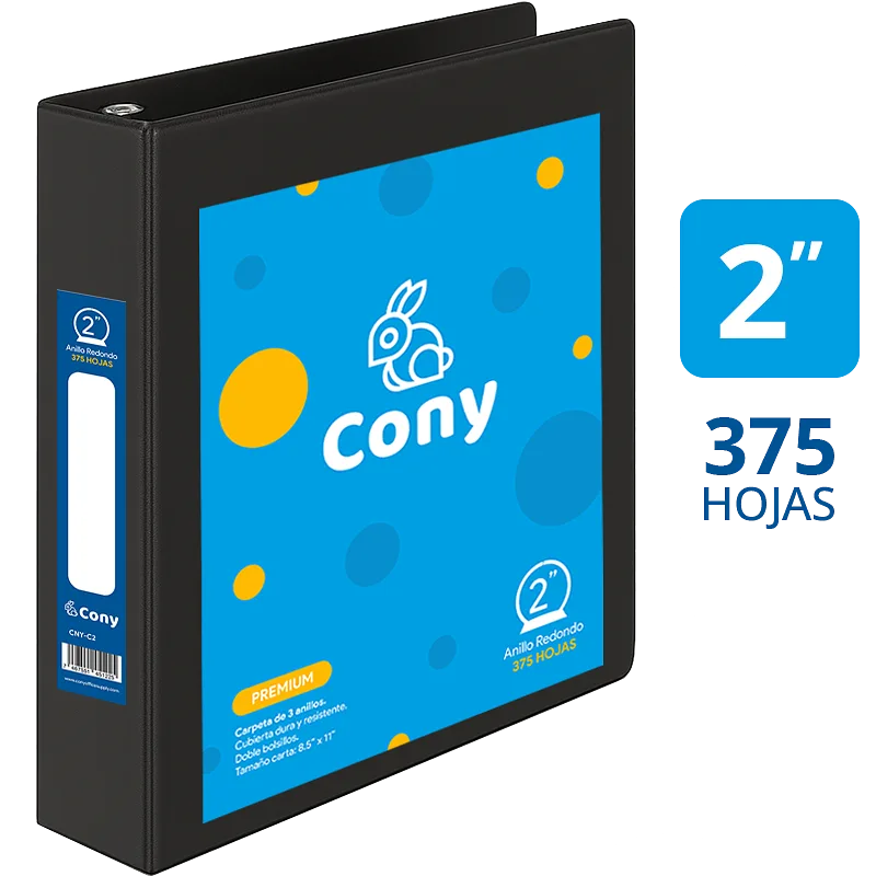 Carpeta Cony de 2" Pulgadas con Cover, Negra
