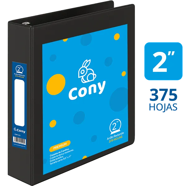Carpeta Cony de 2" Pulgadas con Cover, Negra