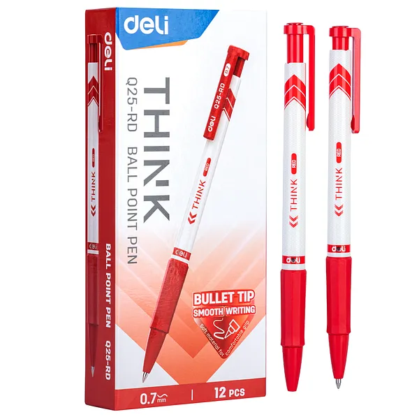 Bolígrafo Ball Point Pen 0.7mm, Rojo - Deli Think Q25