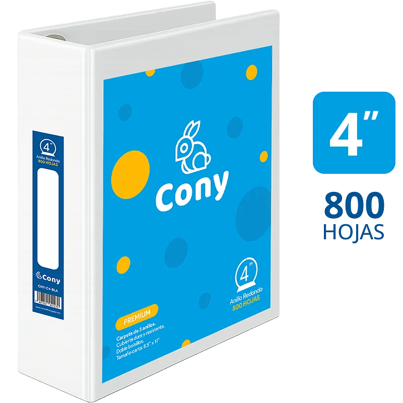 Carpeta Cony de 4" Pulgadas con Cover, Blanco