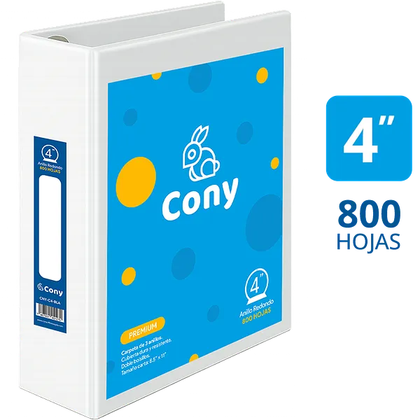 Carpeta Cony de 4" Pulgadas con Cover, Blanco