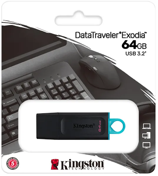 Memoria USB 3.2, 64 GB - Kingston DataTraveler Exodia - Negra
