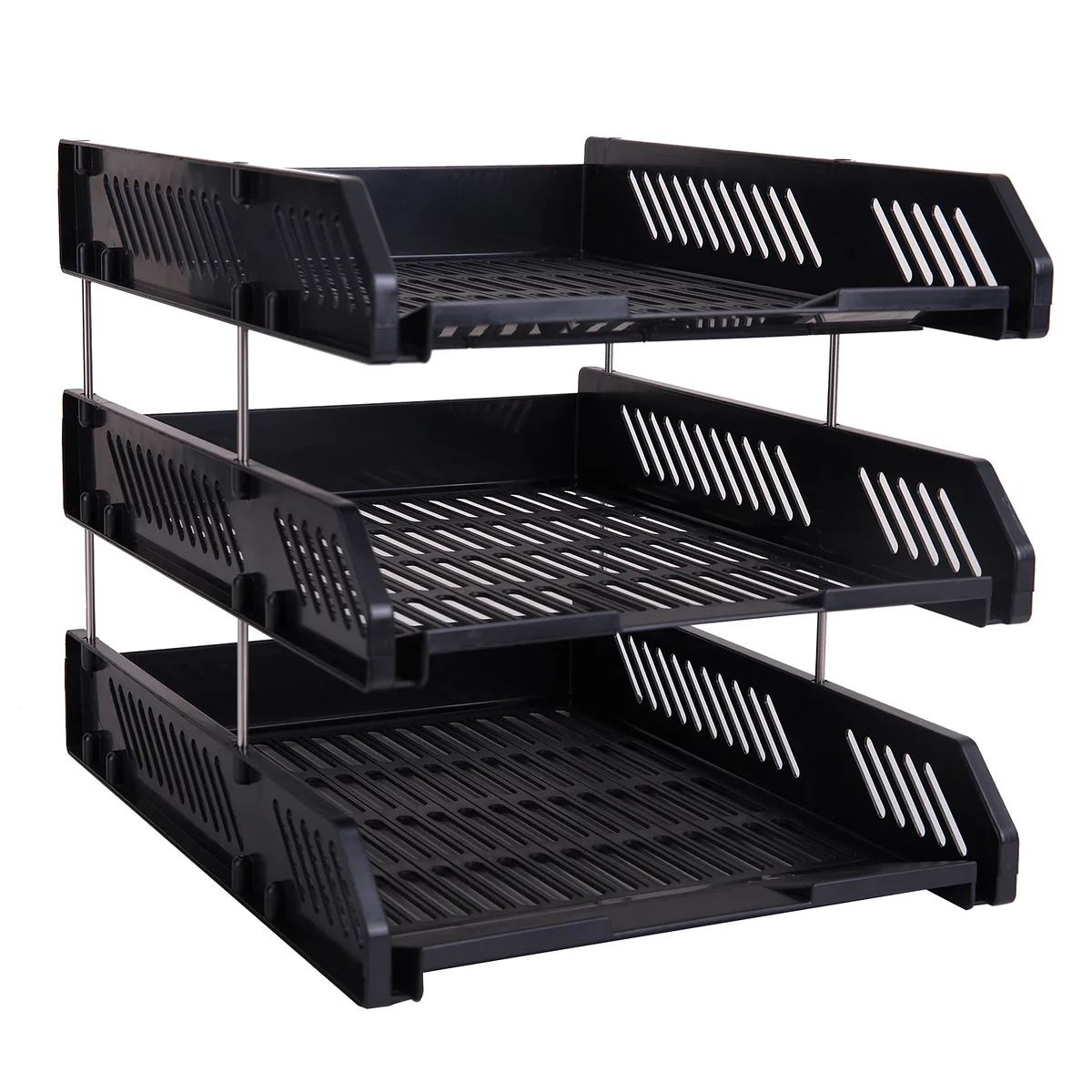 Bandeja Plástica de 3 Niveles para Escritorio, Negro - Deli 9209