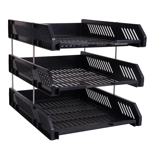 Bandeja Plástica de 3 Niveles para Escritorio, Negro - Deli 9209