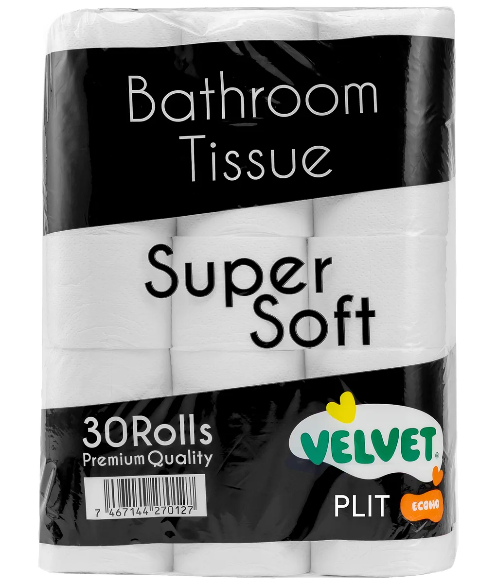 Rollo de Papel Higiénico Velvet para Baños Súper Suave y Absorbente, 30 rollos