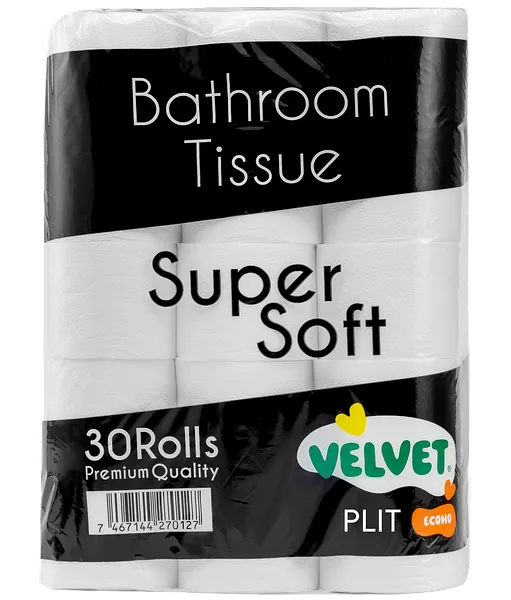 Rollo de Papel Higiénico Velvet para Baños Súper Suave y Absorbente, 30 rollos