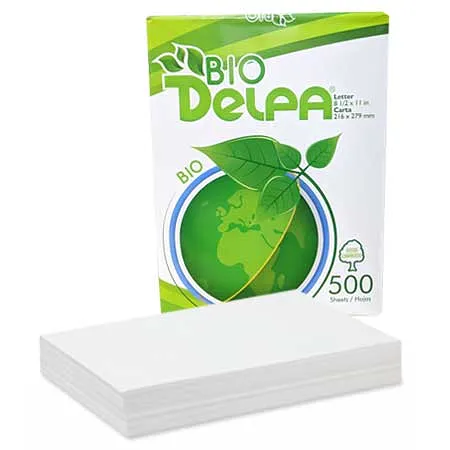 Resma de Papel Biodelpa 8 ½” x 11” Carta, 500 Hojas Maquinillas