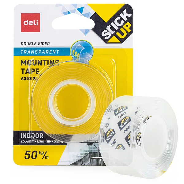Cinta Doble Cara 1" x 1.5m Transparente - Deli Stick Up