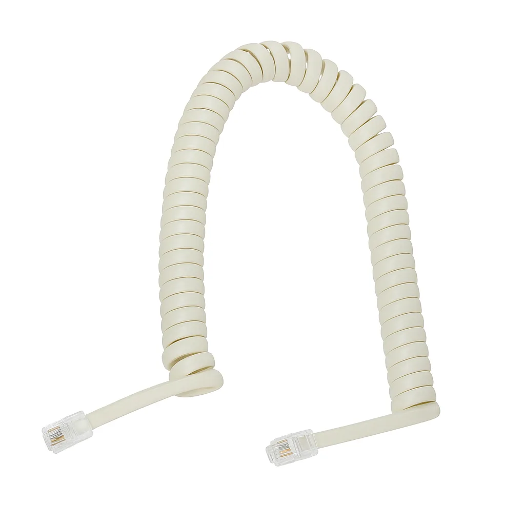 Cable RJ9 para Teléfono IP Grandstream de 10 pies en Espiral, Crema