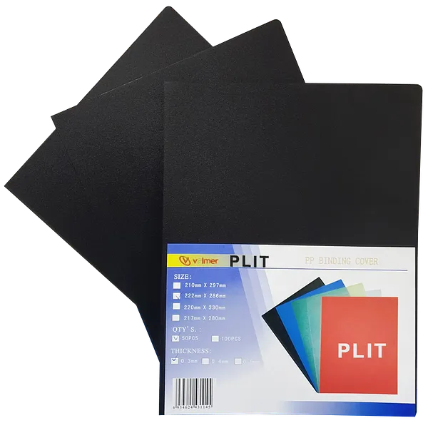Cubierta para Encuadernar Plástica, Negra, 50 pcs