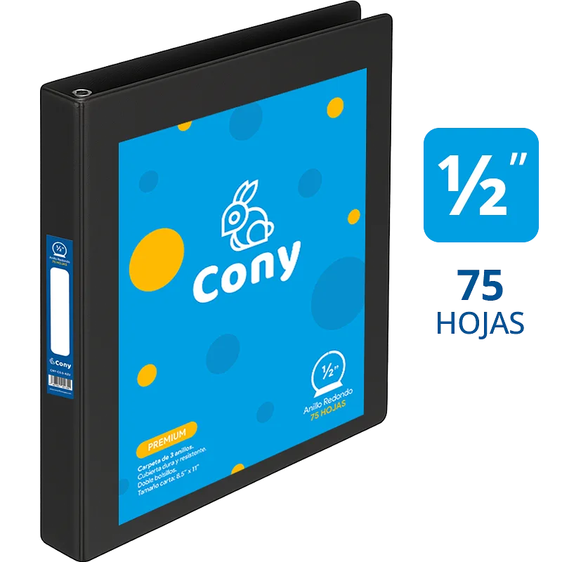 Carpeta Cony de 1/2" Pulgadas con Cover, Negra