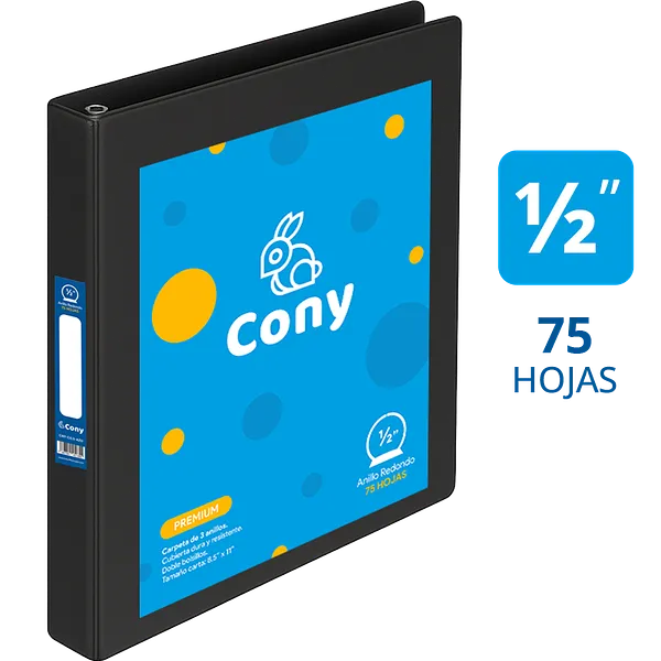 Carpeta Cony de 1/2" Pulgadas con Cover, Negra