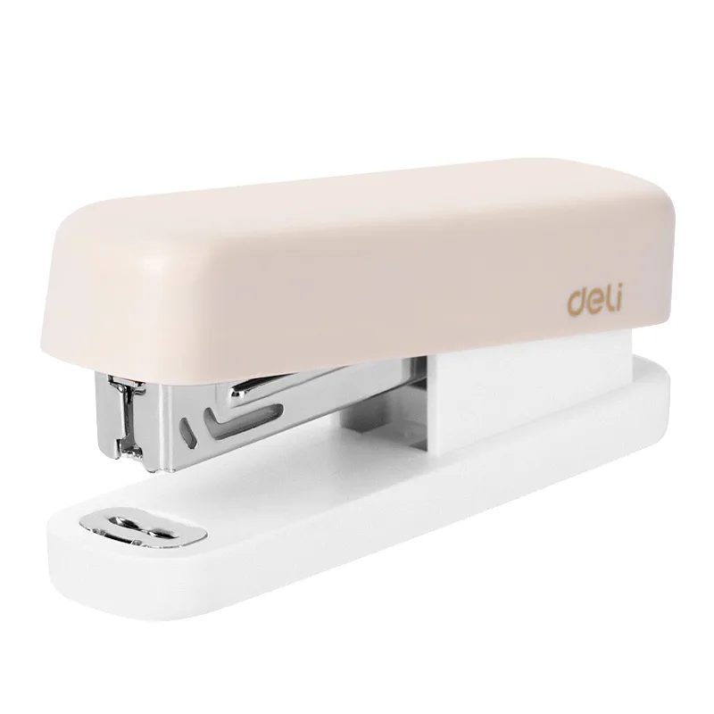 Grapadora Minimalista Deli para 15 Hojas, Crema