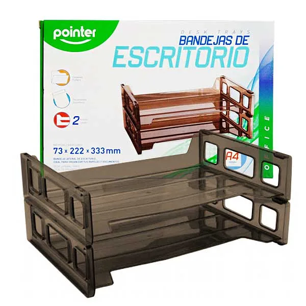 Bandeja Ahumada Plástica de Escritorio, 2 Niveles - Pointer PN-8203