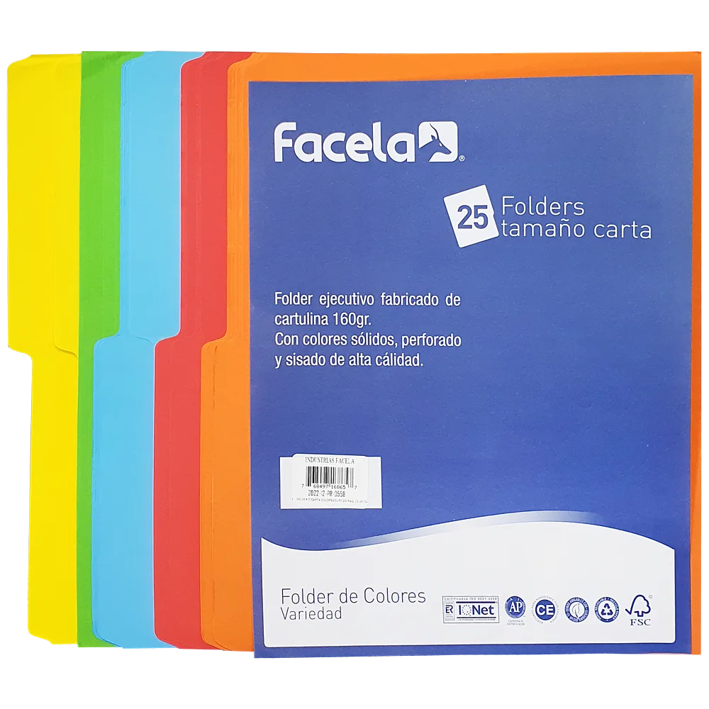 Folders de Colores Surtidos 8.5" x 11",  25 pcs