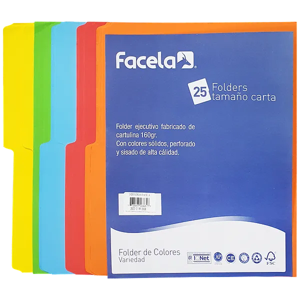 Folders de Colores Surtidos 8.5" x 11",  25 pcs