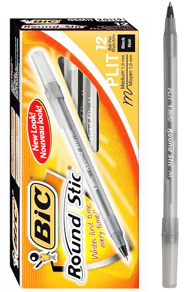 Bolígrafo Lapiceros BIC Round Stic Negro 1.0 mm Mediano, 12 Lapiceros