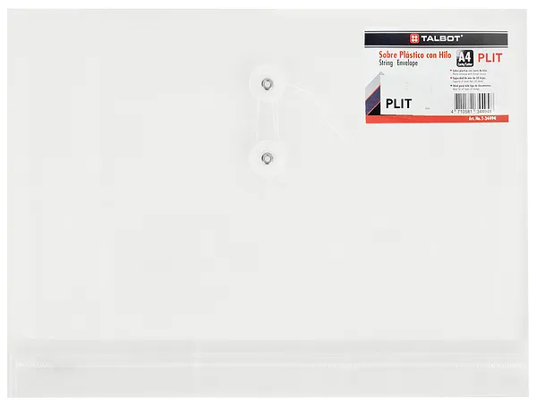 Sobre Plástico Transparente Horizontal 12"x 9" con Cierre de Cordón, Talbot T-34494