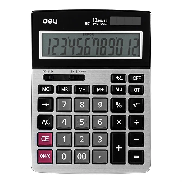 Calculadora Mediana con Panel Metálico, 12 Dígitos - Deli 1671A