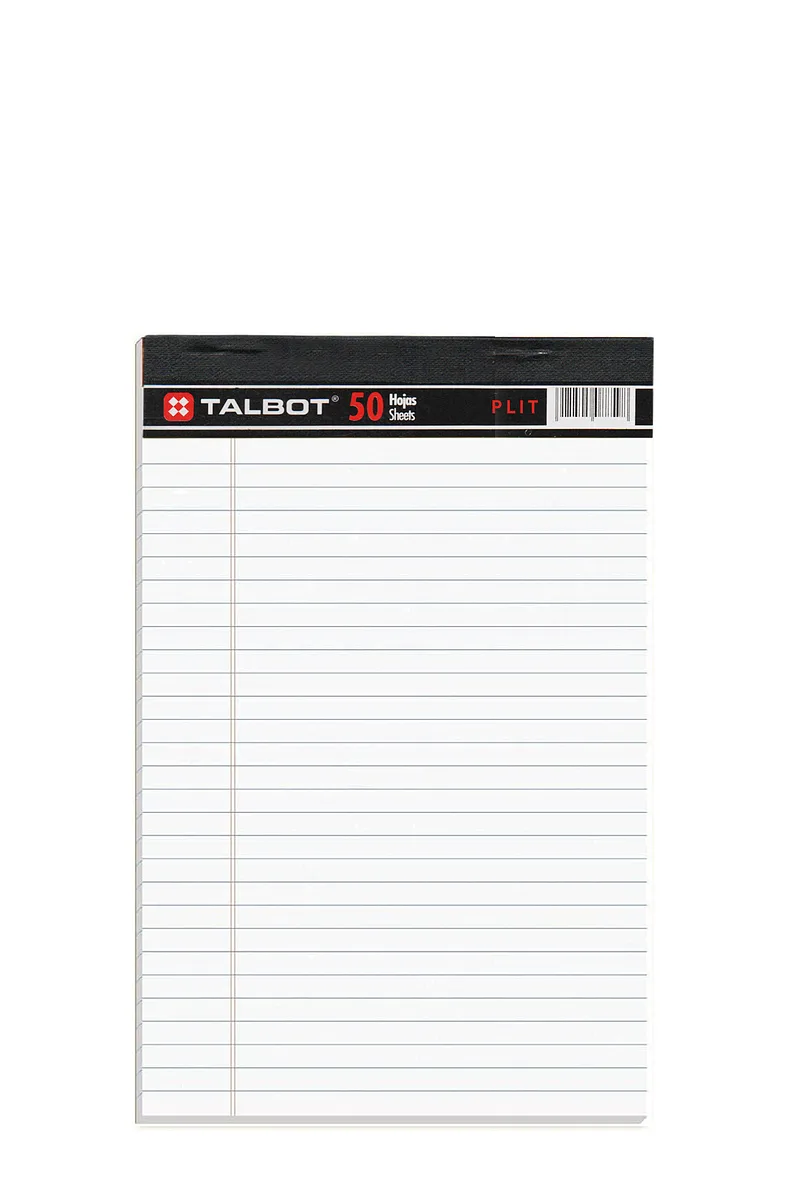 Libreta Rayada Blanca 5.5″ x 8.5″ de 50 Hojas - Talbot T-79211050PAD-B