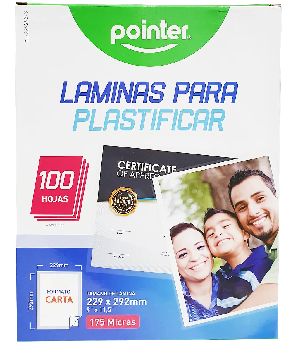 Láminas Plásticas para Plastificar 175 Micras, 9" x 11.5" 100 Hojas - Pointer YL-229292-3