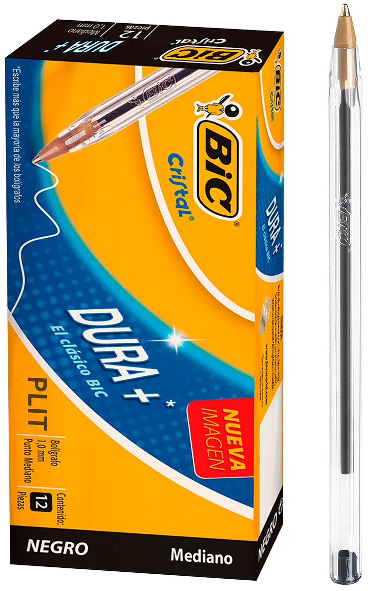 Bolígrafo Bic Cristal Negro 1.0 mm Mediano, 12 Lapicero