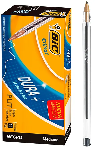 Bolígrafo Bic Cristal Negro 1.0 mm Mediano, 12 Lapicero