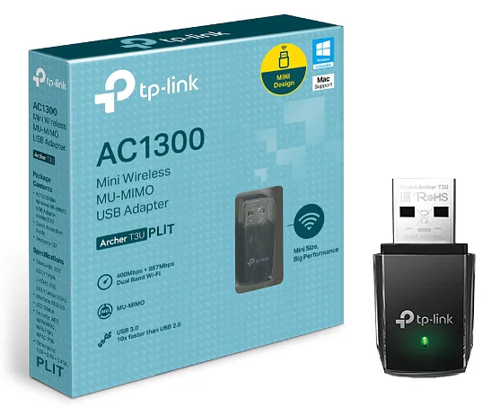 Adaptador Mini USB TP-Link Archer T3U AC1300 MU-MIMO Dual Band